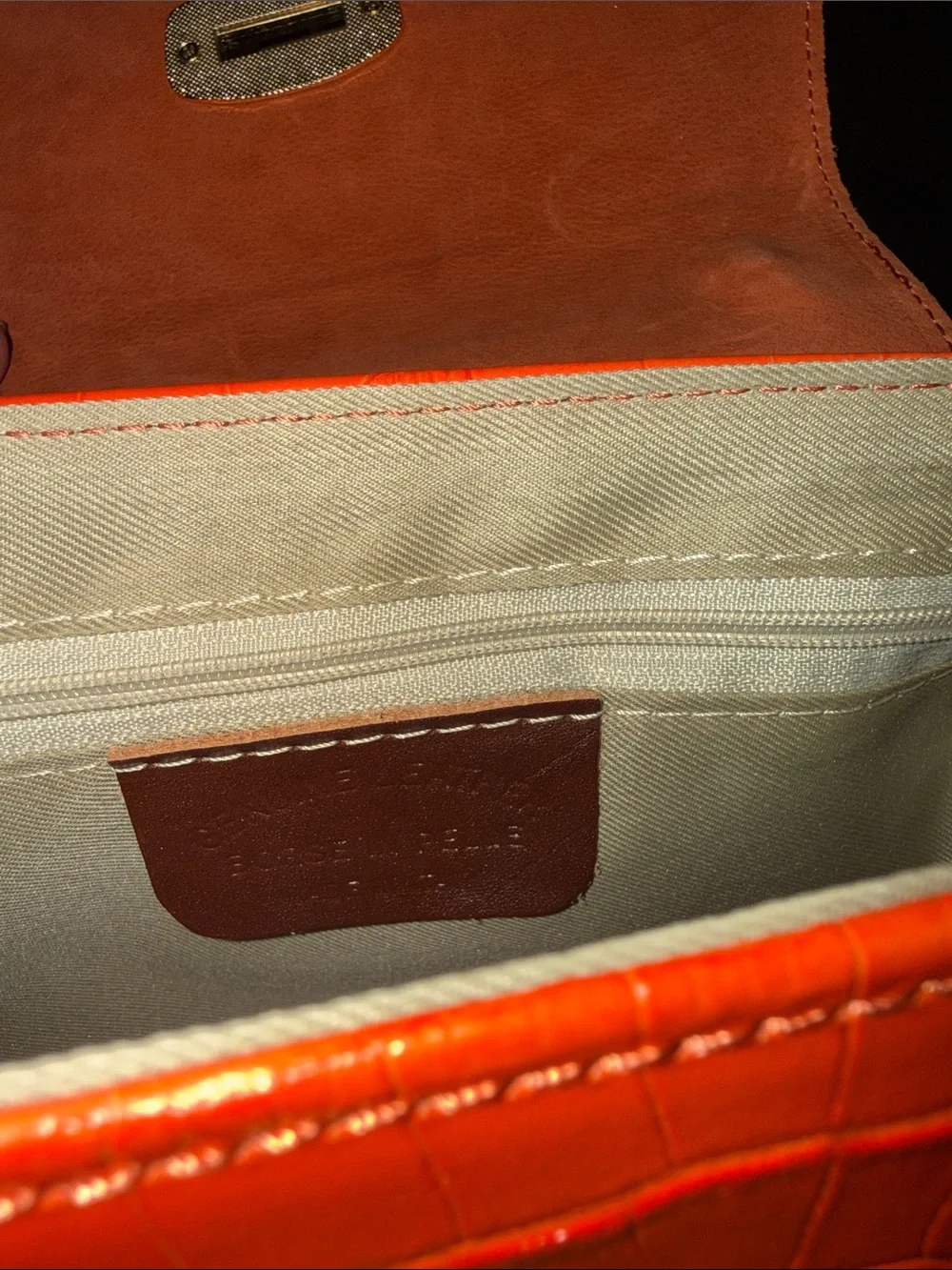 Orange Croc-Embossed Top Handle Bag - Unbranded